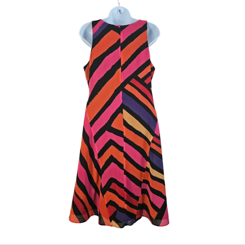 NWOT CAbi pink orange purple & black color block fete dress Womens Small - Picture 5 of 8